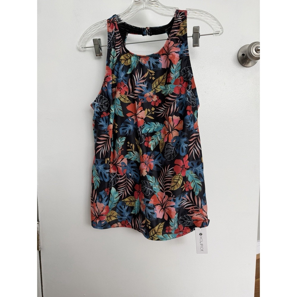 Holipick Women's Red Floral Swim‎ Tankini Top Polyester, Spandex Size Large